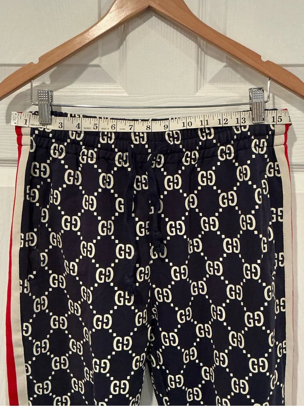 Gucci Black GG Logo Sweatpants with Red & White Side Stripe